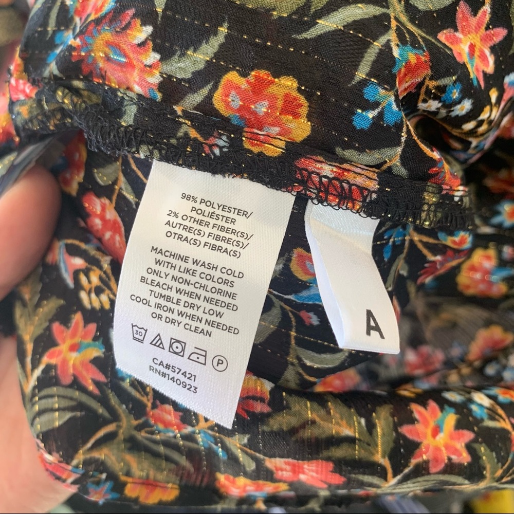 LOFT Petite Small Black Colorful Floral Casual Blouse - Picture 5 of 8